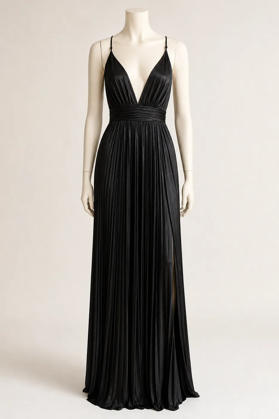 Signature Long Pleated Satin Dress Muse